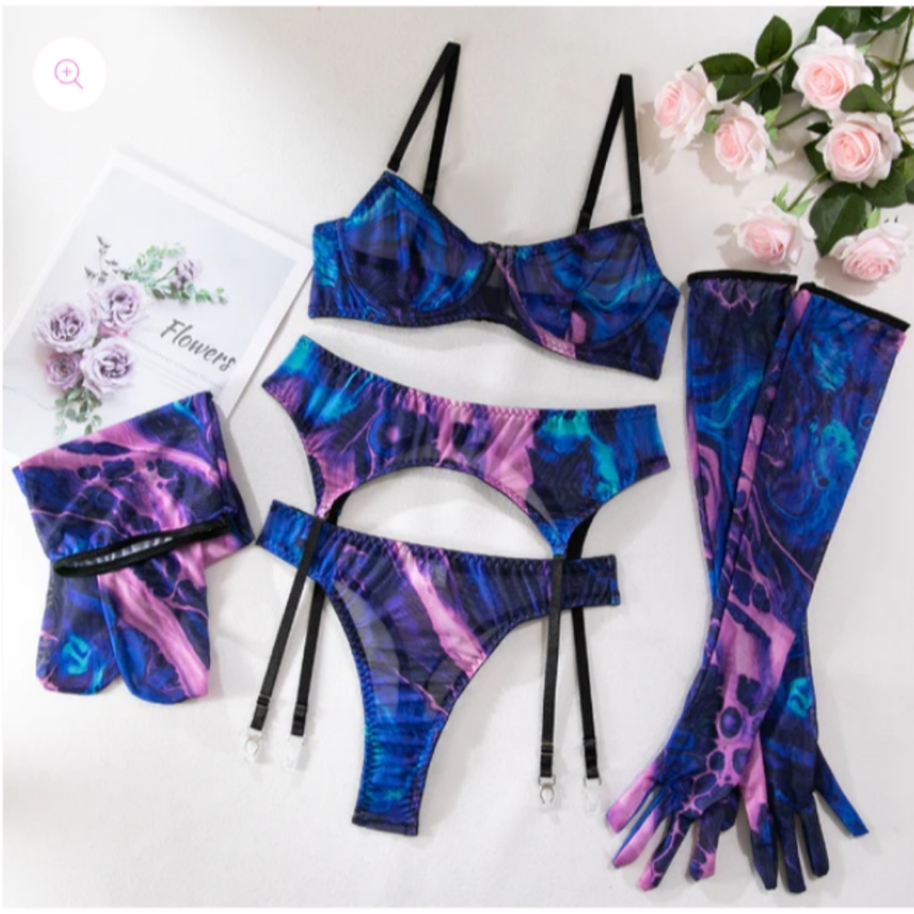 AngelishApparel.comGorgeous full lingerie set purple marble and breathable